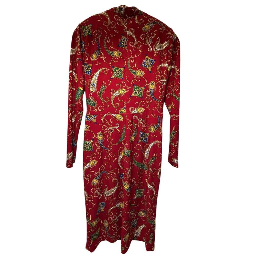 Lauren Ralph Lauren Red Paisley Faux Wrap Jersey Dress Size 10P - Picture 6 of 14
